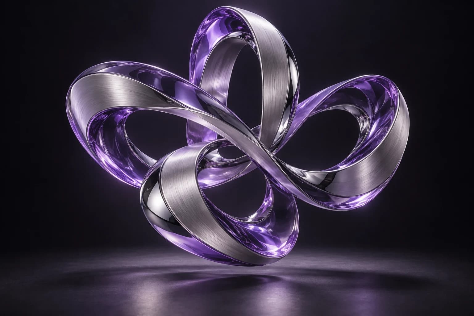 Sculptural loops of lavender glass and brushed chrome