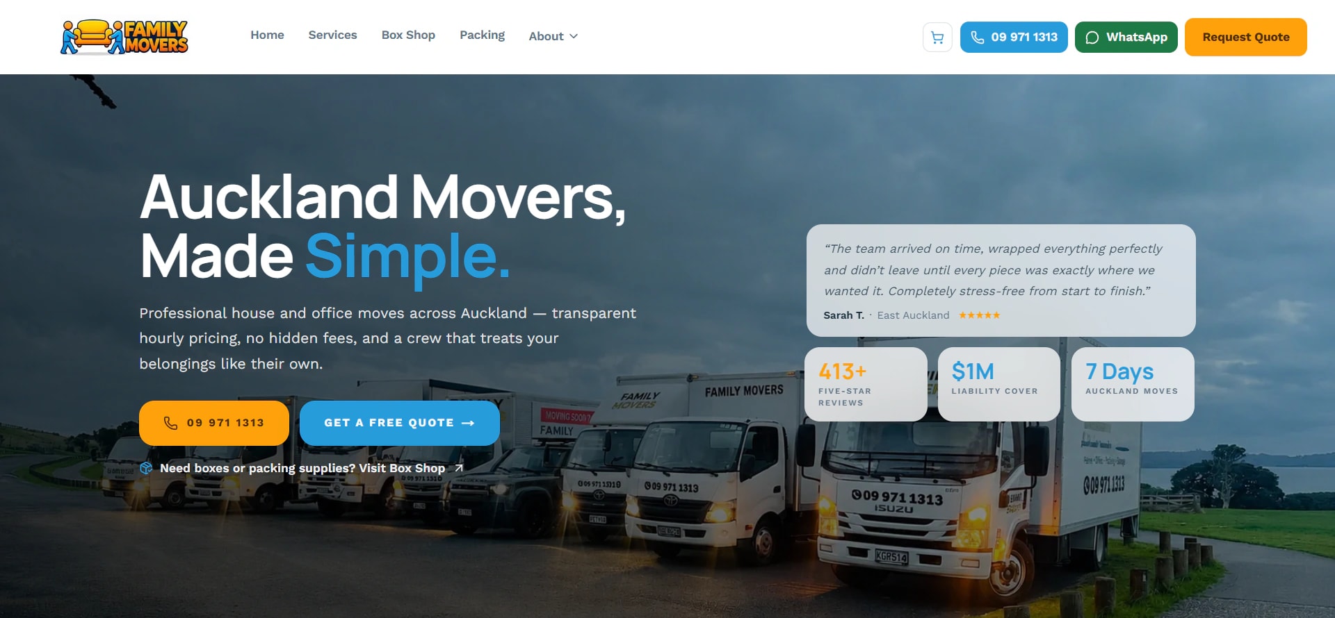 Family Movers website design with clear quote and call actions